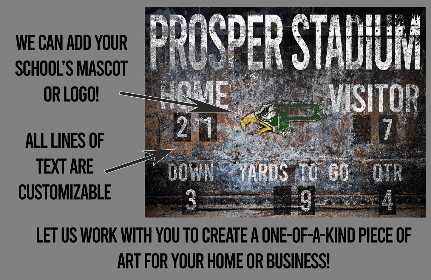 Custom Football Scoreboard Sign Vintage Distressed Rustic Canvas Industrial Modern Wall Decor Game Room Media Bar NFL College