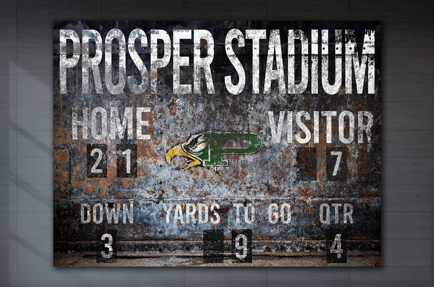 Custom Football Scoreboard Sign Vintage Distressed Rustic Canvas Industrial Modern Wall Decor Game Room Media Bar NFL College