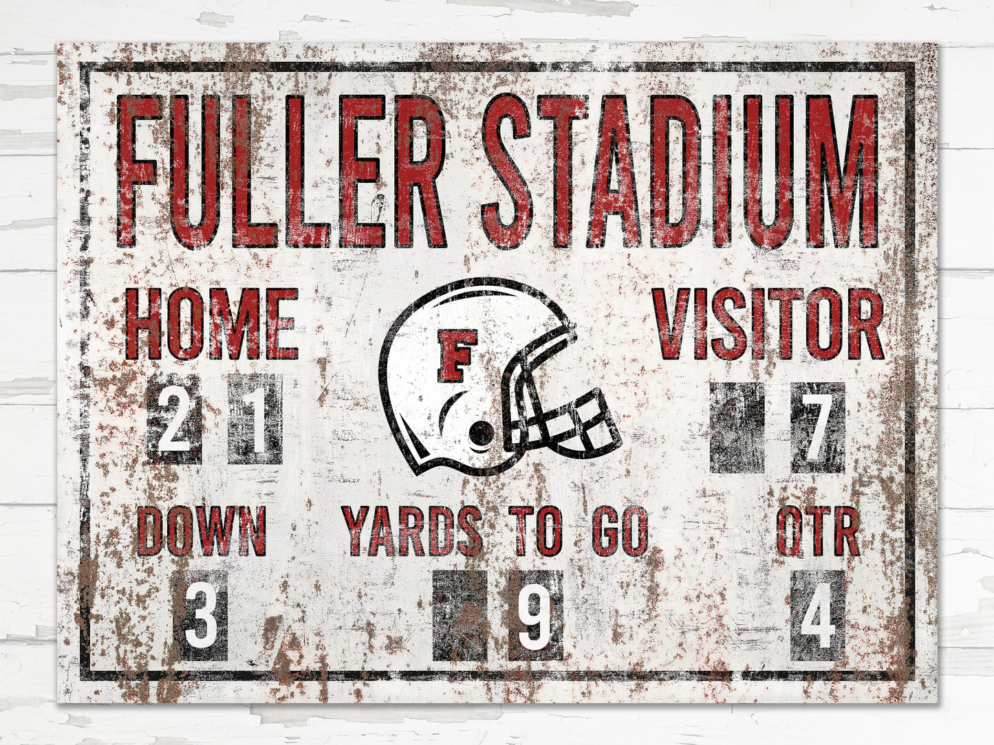 Custom Football Scoreboard Sign Vintage Distressed Rustic Canvas Industrial Game Room Media Nursery Kids Boys Room Decor Rusted Red Stadium