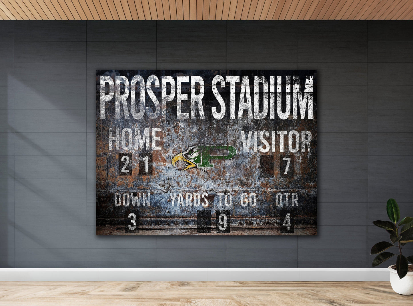 Custom Football Scoreboard Sign Vintage Distressed Rustic Canvas Industrial Modern Wall Decor Game Room Media Bar NFL College