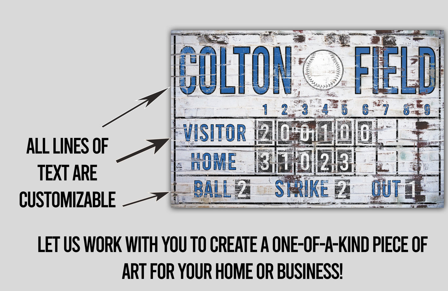 Custom Baseball Scoreboard Sign Vintage Custom Canvas Man Cave Game Room Media Nursery Kids boys Room Decor MLB Baseball Sports Bar Decor
