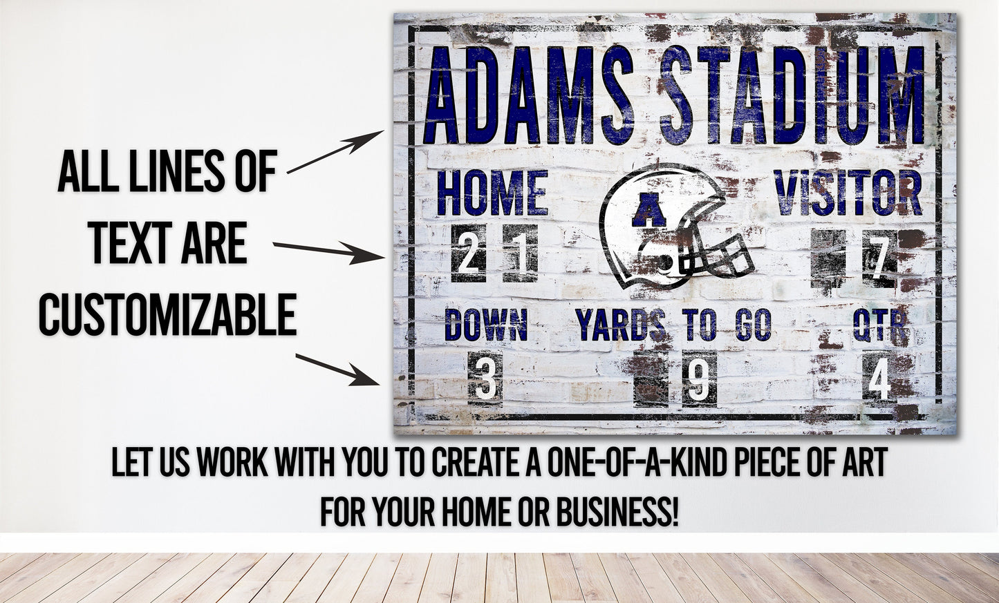Custom Football Scoreboard Sign Vintage Distressed Rustic Canvas Industrial Modern Wall Decor Game Room Media Bar NFL College