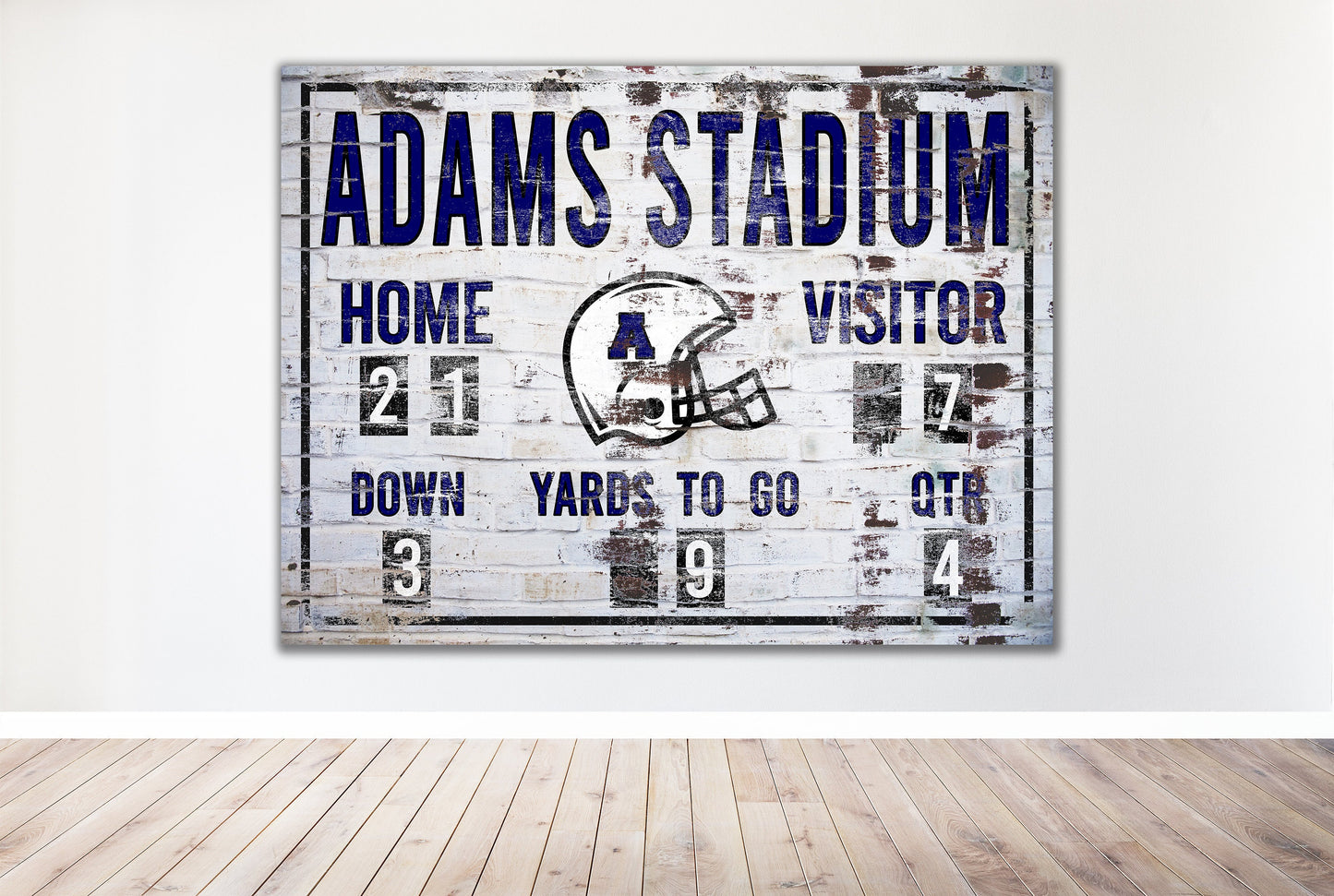 Custom Football Scoreboard Sign Vintage Distressed Rustic Canvas Industrial Modern Wall Decor Game Room Media Bar NFL College