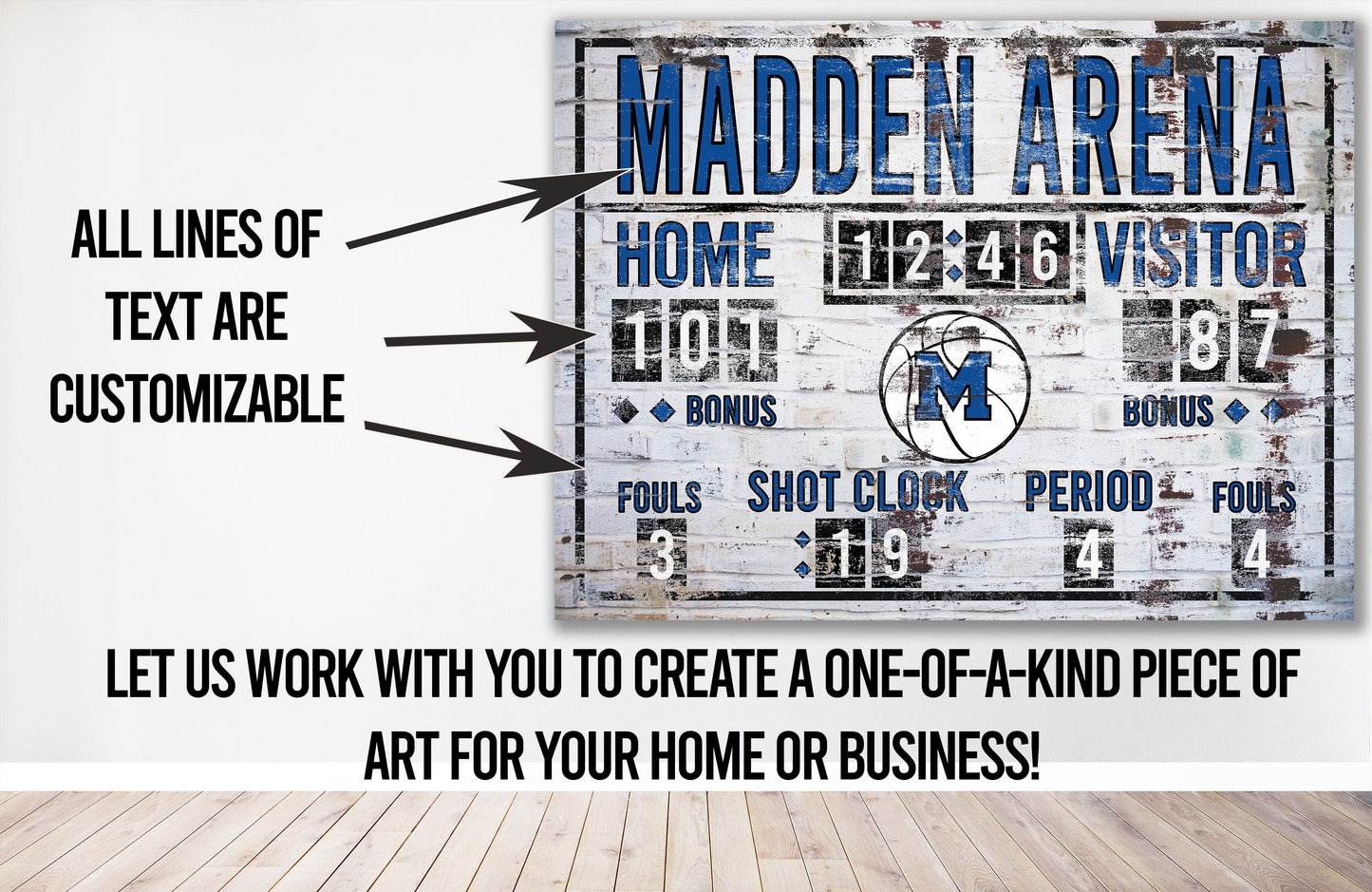 Custom Basketball Scoreboard Sign Vintage Distressed Rustic Canvas Industrial Game Room Media Nursery Kids Boys Room Decor