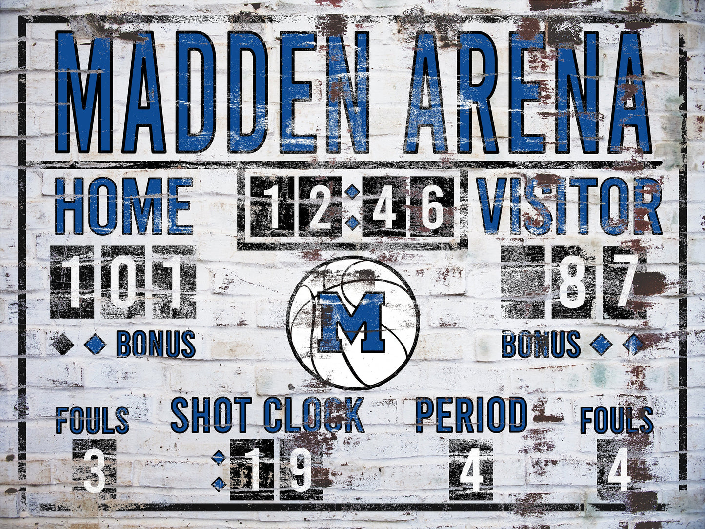 Custom Basketball Scoreboard Sign Vintage Distressed Rustic Canvas Industrial Game Room Media Nursery Kids Boys Room Decor