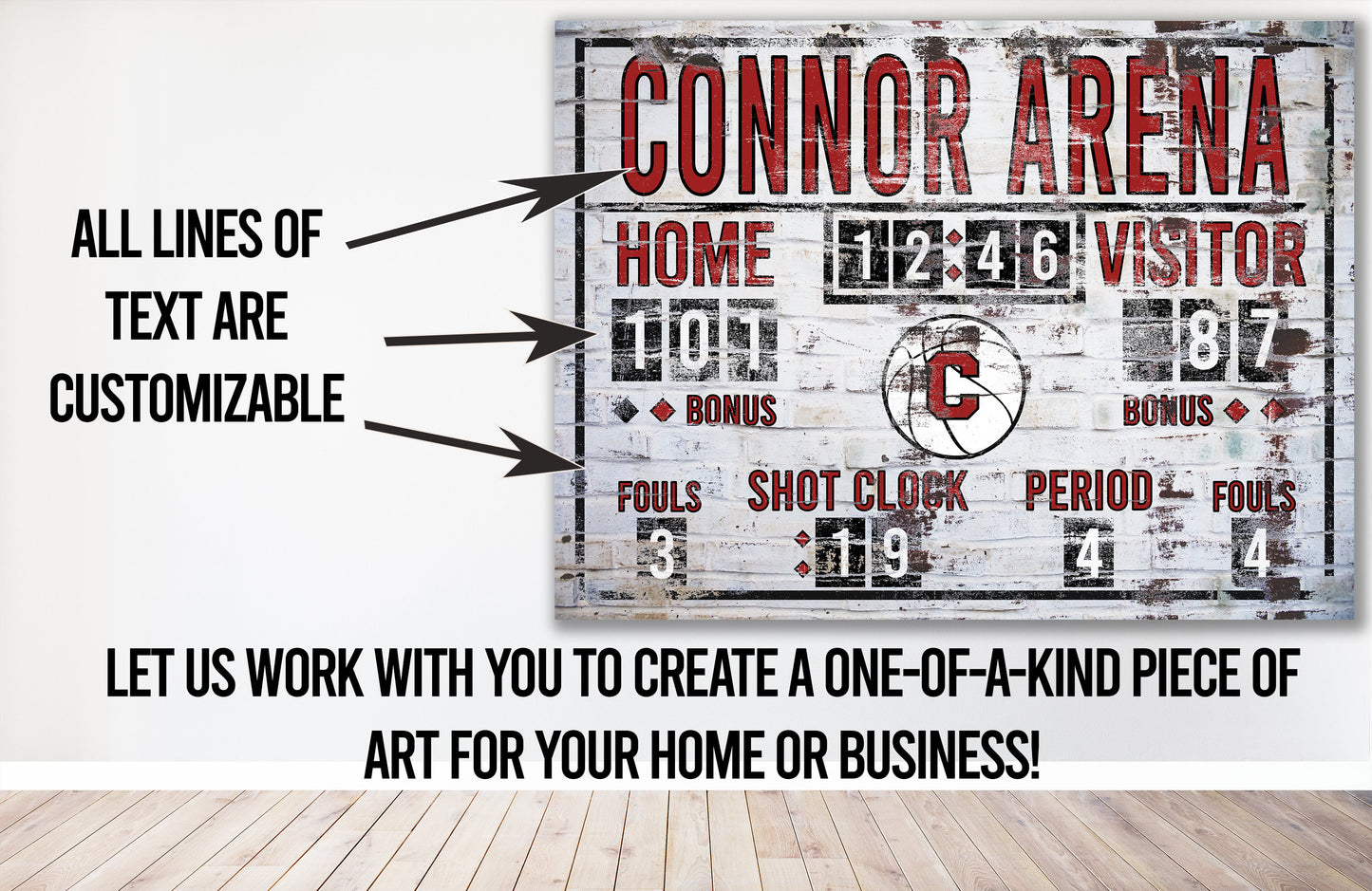 Custom Basketball Scoreboard Sign Vintage Distressed Rustic Canvas Industrial Game Room Media Nursery Kids Boys Room Decor