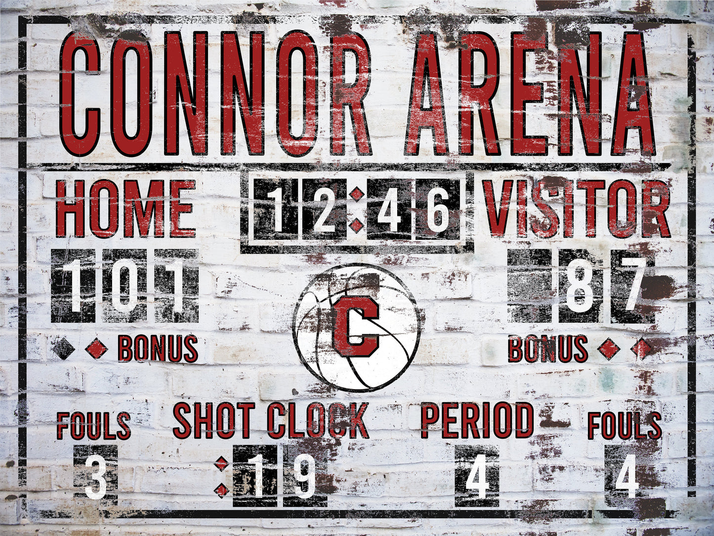 Custom Basketball Scoreboard Sign Vintage Distressed Rustic Canvas Industrial Game Room Media Nursery Kids Boys Room Decor