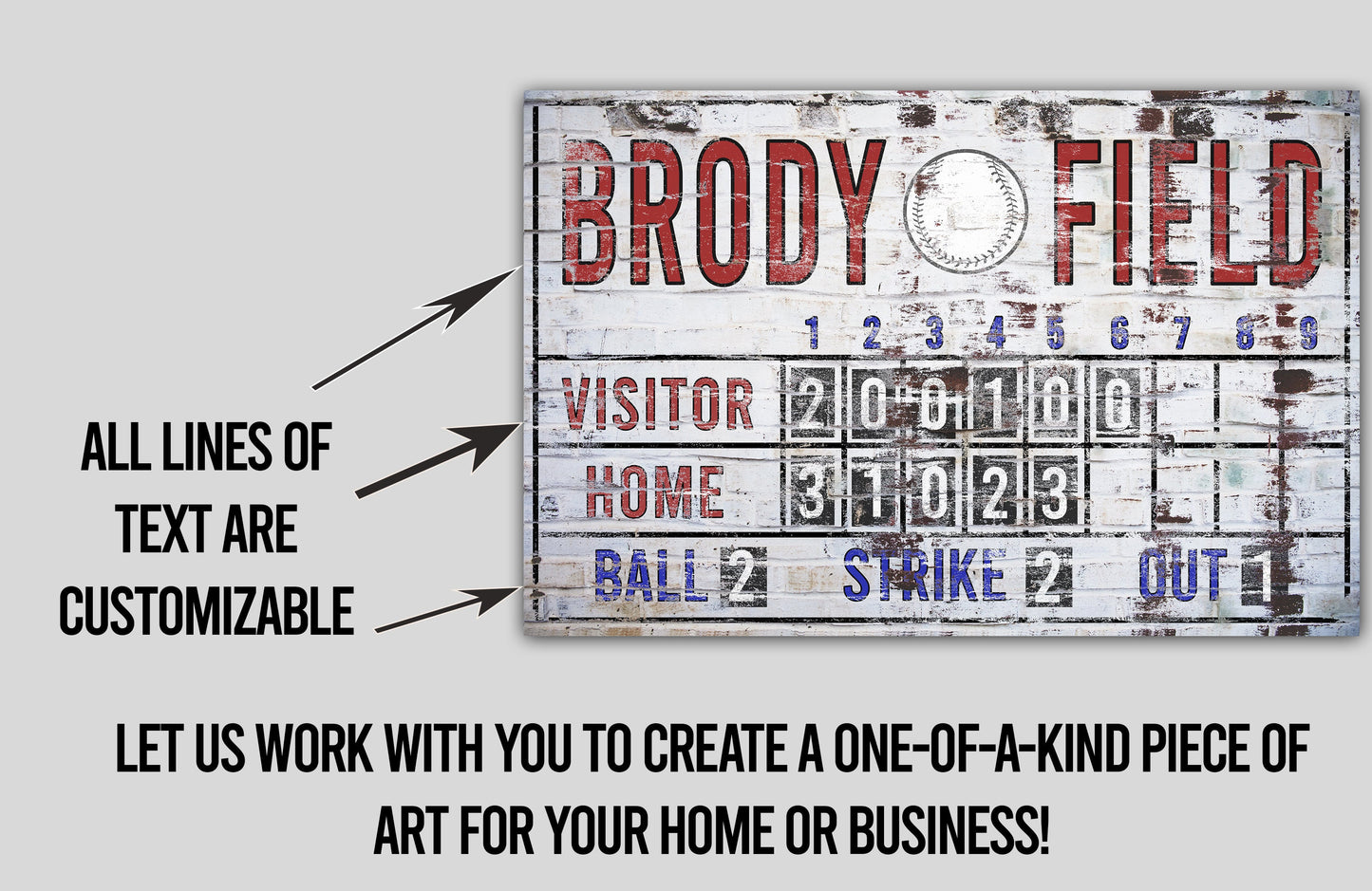 Custom Baseball Scoreboard Sign Vintage Sports Bar Canvas Industrial Game Room Media Nursery Kids boys Room Decor MLB Baseball Decor
