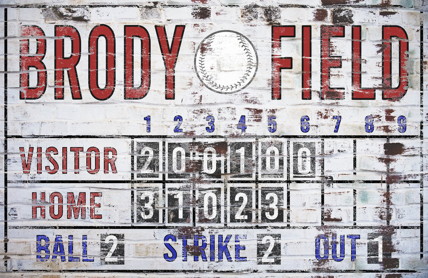 Custom Baseball Scoreboard Sign Vintage Sports Bar Canvas Industrial Game Room Media Nursery Kids boys Room Decor MLB Baseball Decor