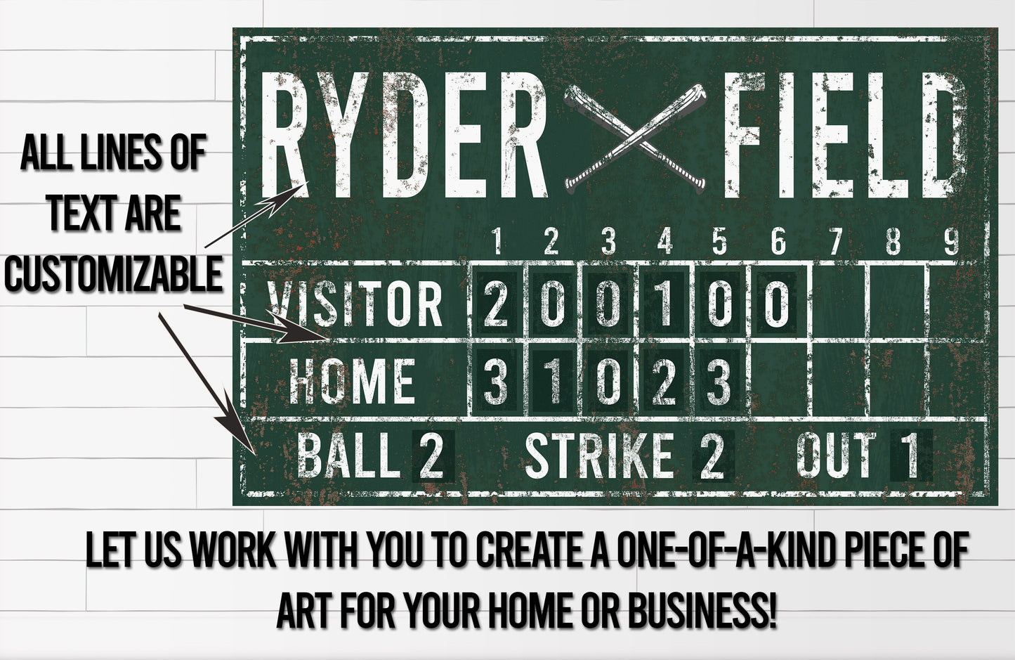 Custom Baseball Scoreboard Sign Vintage Gam Room Decor Man Cave Decor Canvas Industrial Sports Bar Media Nursery Kids boys Room Decor