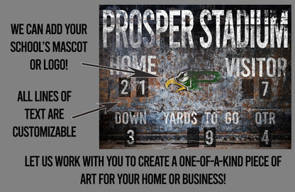 Custom Football Scoreboard Sign Vintage Distressed Rustic Canvas Industrial Modern Wall Decor Game Room Media Bar NFL College