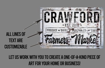 Personalized Farmers Market Sign, Farmhouse Sign, Farmer's Market Decor, Family Name Sign, Canvas Print, Farmhouse Decor