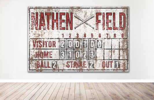 Custom Baseball Scoreboard Sign, Personalized Canvas Print, Boy's Room, Rustic Industrial, Game Room, Nursery, Kids Boys Room, MLB Baseball