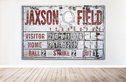 Custom Baseball Scoreboard Sign Vintage Boy's Room Decor Canvas Game Room Media Nursery Kids Room Decor MLB Teams Man Cave Sports Room Decor