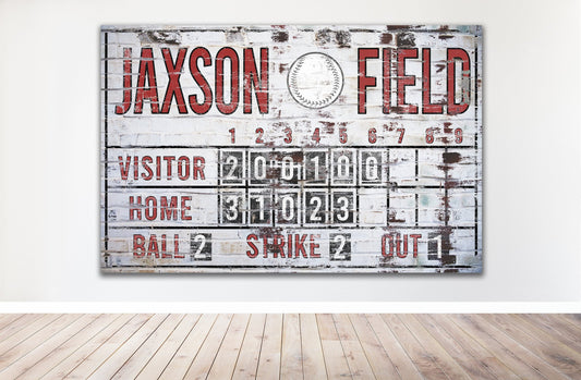 Custom Baseball Scoreboard Sign Vintage Boy's Room Decor Canvas Game Room Media Nursery Kids Room Decor MLB Teams Man Cave Sports Room Decor