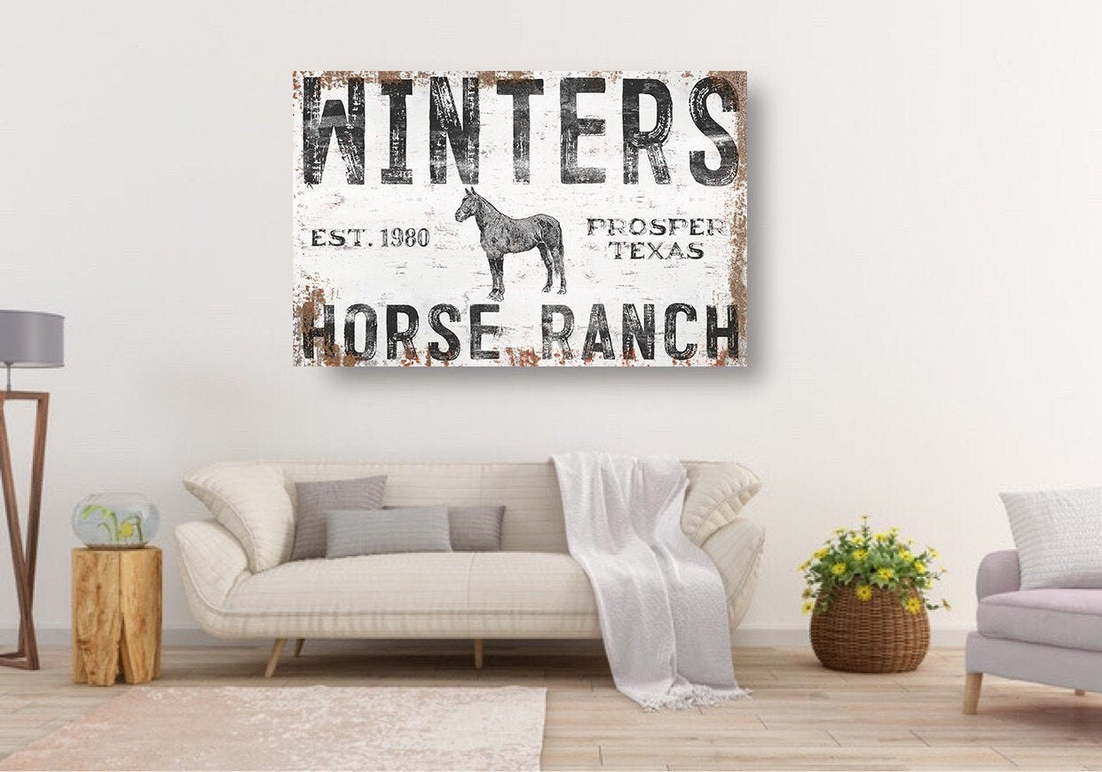 Last Name Sign, Custom Horse Ranch Sign, Farmhouse Sign, Custom Name Sign, Family Name Sign, Canvas Print, Farmhouse Decor, equestrian