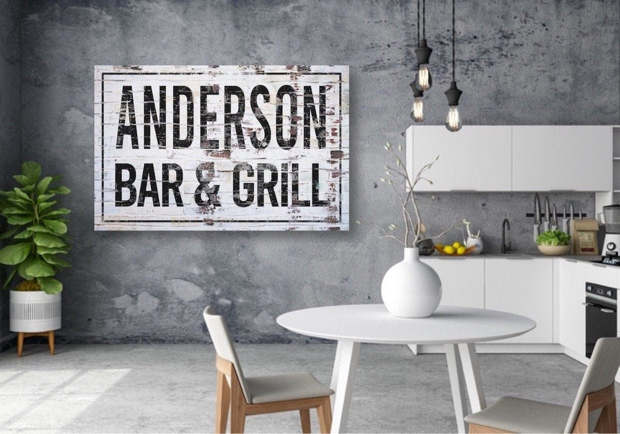 Personalized Bar and Grill Sign, Custom Farmhouse Sign, Sports Bar Decor, Man Cave, Canvas Print, Farmhouse Decor, Game Room