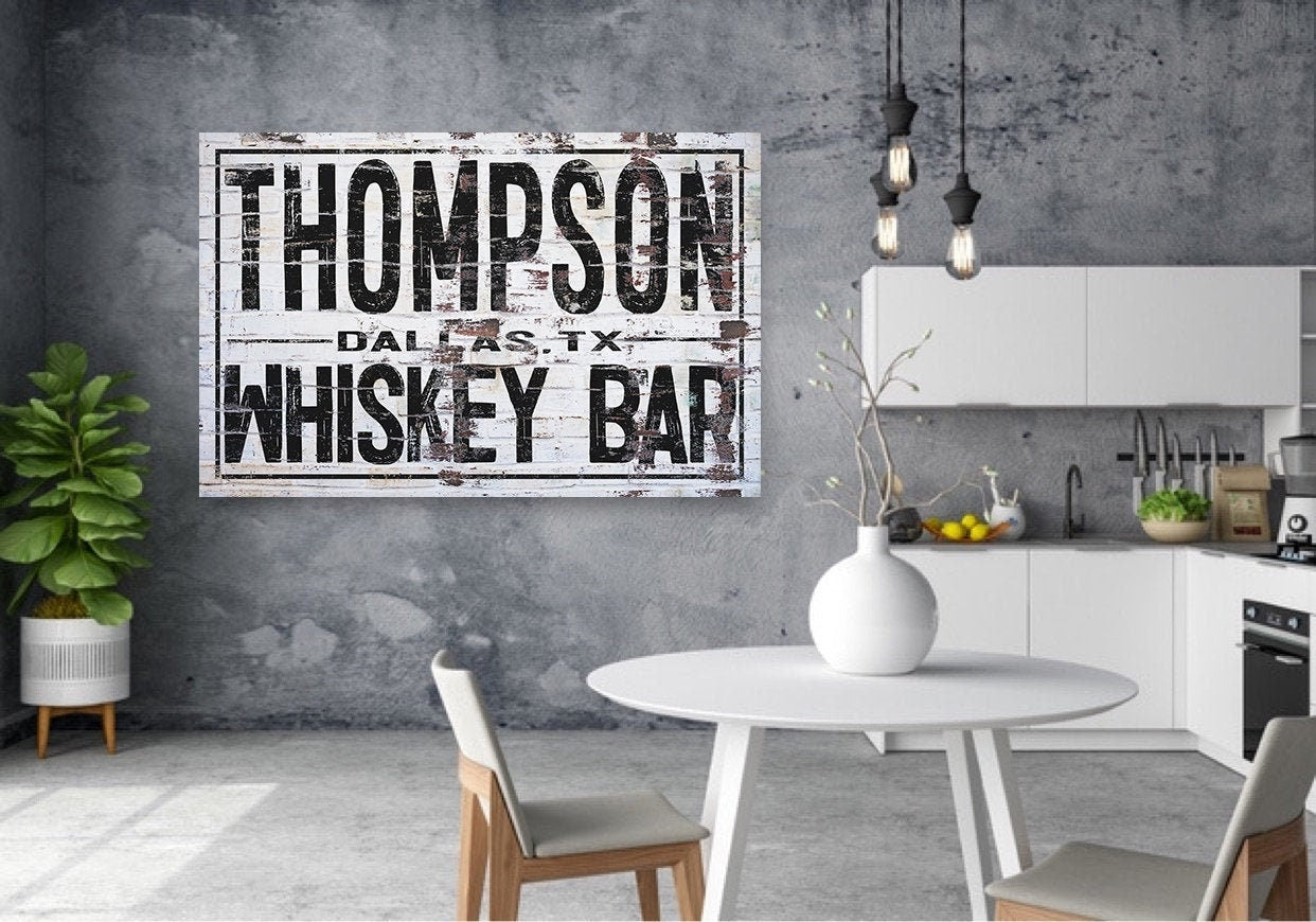 Last Name Sign, Whiskey Bar Sign, Farmhouse Sign, Custom Name Sign, Family Name Sign, Canvas Print, Farmhouse Decor, Game Room Sign