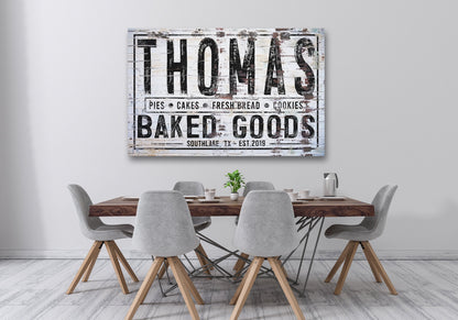 Last Name Sign, Custom Bakery Sign, Farmhouse Sign, Custom Name Sign, Family Name Sign, Canvas Print, Farmhouse Decor, Baked Goods