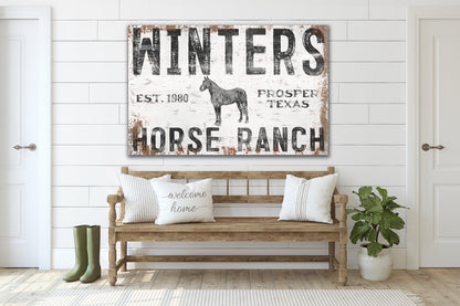 Last Name Sign, Custom Horse Ranch Sign, Farmhouse Sign, Custom Name Sign, Family Name Sign, Canvas Print, Farmhouse Decor, equestrian