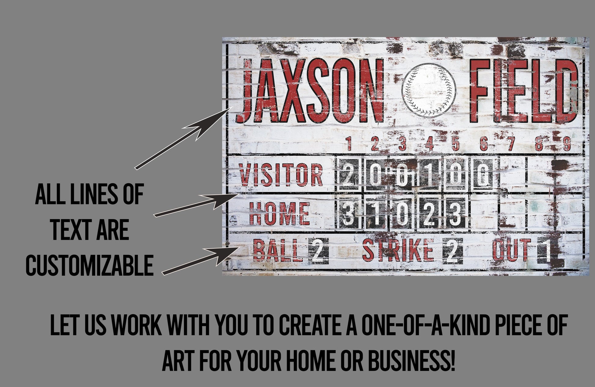 Custom Baseball Scoreboard Sign Vintage Boy's Room Decor Canvas Game Room Media Nursery Kids Room Decor MLB Teams Man Cave Sports Room Decor