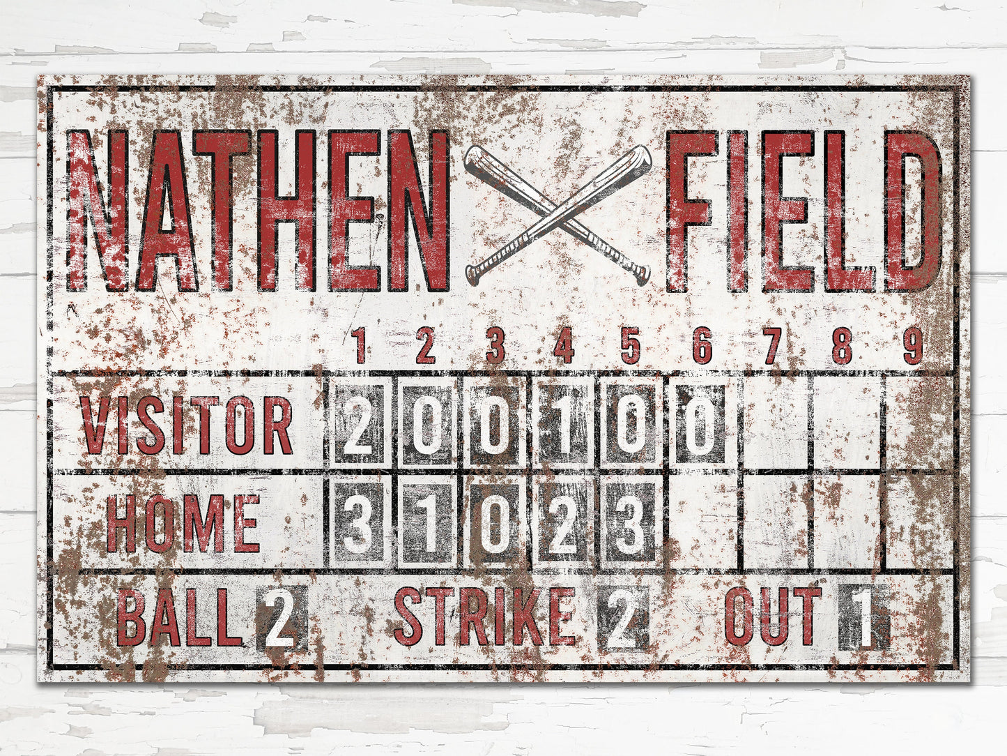 Custom Baseball Scoreboard Sign, Personalized Canvas Print, Boy's Room, Rustic Industrial, Game Room, Nursery, Kids Boys Room, MLB Baseball