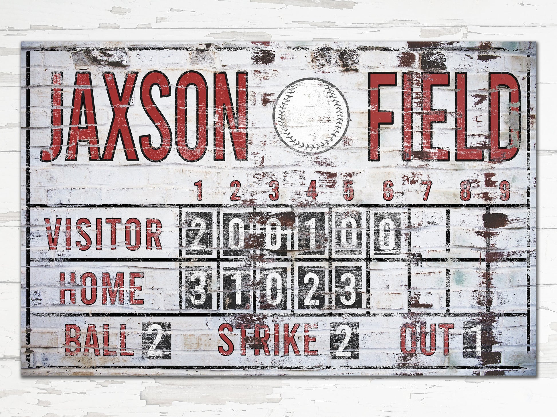 Custom Baseball Scoreboard Sign, Personalized Canvas Print, Boy's Room, Rustic Industrial, Game Room, Nursery, Kids Boys Room, MLB Baseball