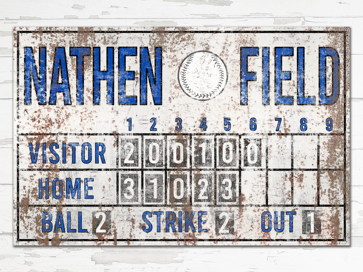 Custom Baseball Scoreboard Sign, Personalized Canvas Print, Boy's Room, Rustic Industrial, Game Room, Nursery, Kids Boys Room, MLB Baseball