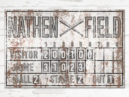 Custom Baseball Scoreboard Sign, Personalized Canvas Print, Boy's Room, Rustic Industrial, Game Room, Nursery, Kids Boys Room, MLB Baseball