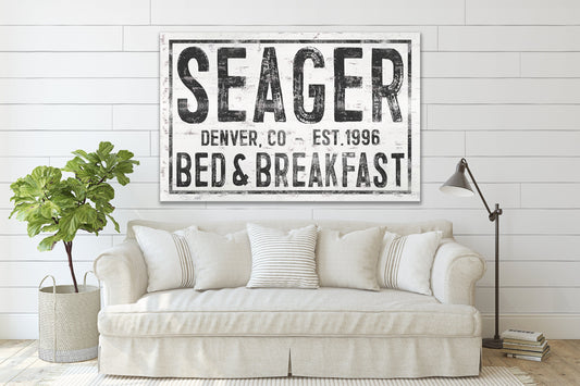 Personalized Bed and Breakfast Sign, Custom Farmhouse Sign, Wedding Gift, Housewarming Gift, Family Name Sign, Canvas Print, Farmhouse Decor