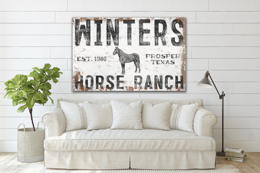 Last Name Sign, Custom Horse Ranch Sign, Farmhouse Sign, Custom Name Sign, Family Name Sign, Canvas Print, Farmhouse Decor, equestrian