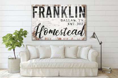 Last Name Sign, Homestead Sign, Farmhouse Sign, Custom Name Sign, Family Name Sign, Canvas Print, Farmhouse Decor