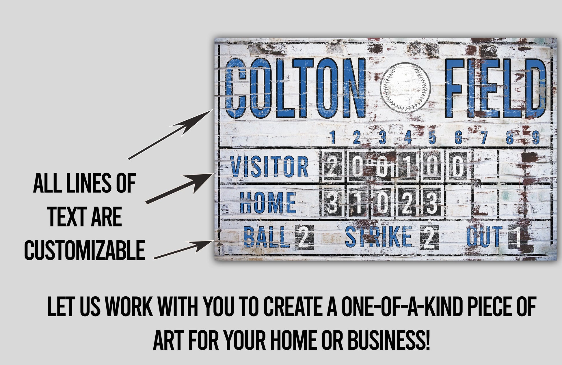 Custom Baseball Scoreboard Sign Vintage Custom Canvas Man Cave Game Room Media Nursery Kids boys Room Decor MLB Baseball Sports Bar Decor