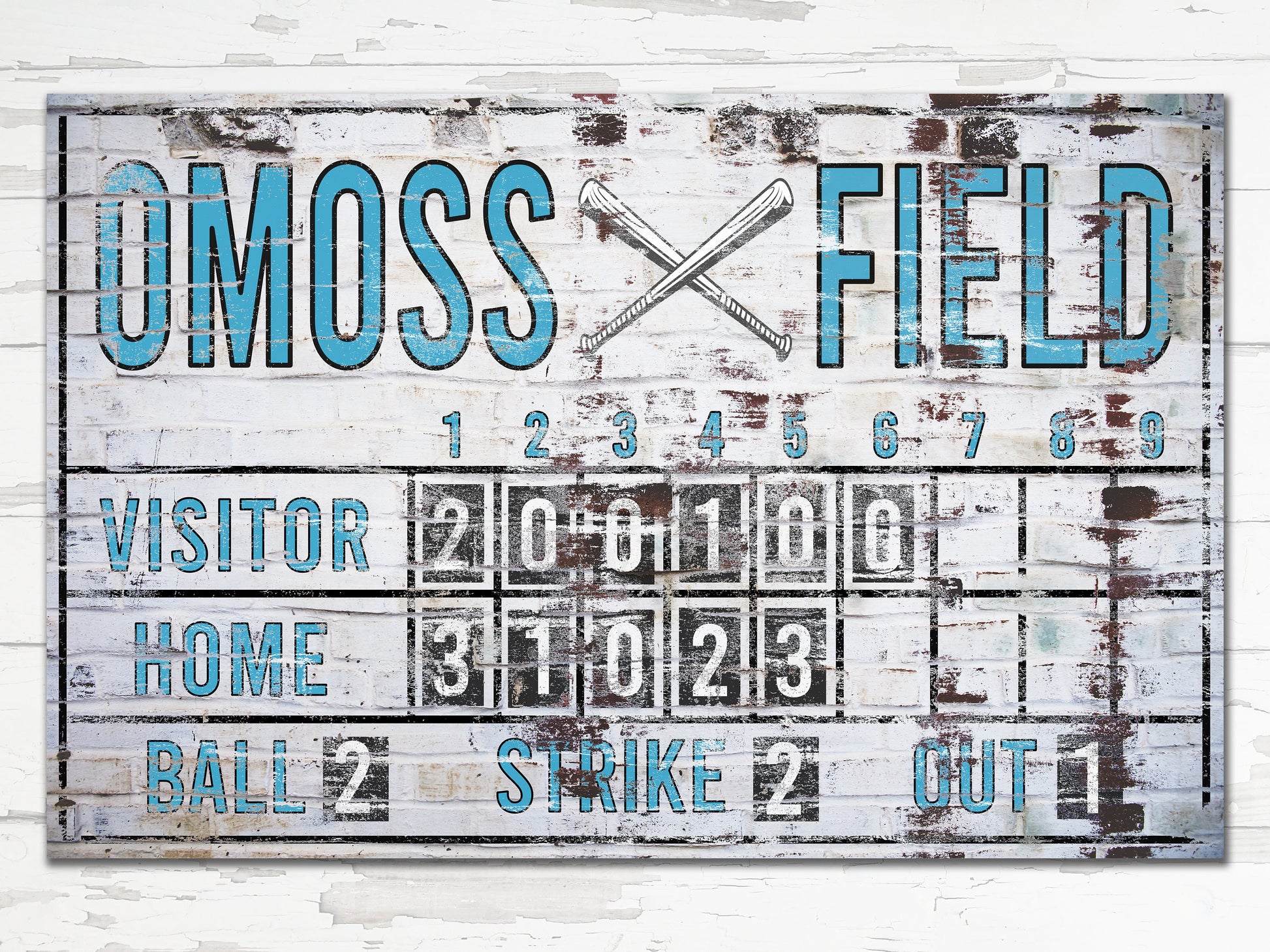 Custom Baseball Scoreboard Sign Vintage Distressed Rustic Canvas Industrial Game Room Media Nursery Kids Room Decor