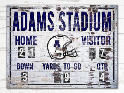 Custom Football Scoreboard Sign Vintage Distressed Rustic Canvas Industrial Modern Wall Decor Game Room Media Bar NFL College