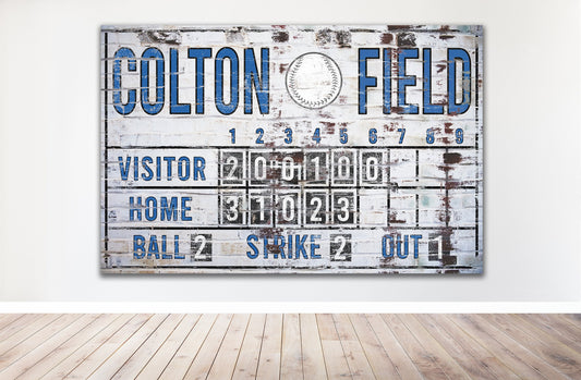 Custom Baseball Scoreboard Sign Vintage Custom Canvas Man Cave Game Room Media Nursery Kids boys Room Decor MLB Baseball Sports Bar Decor