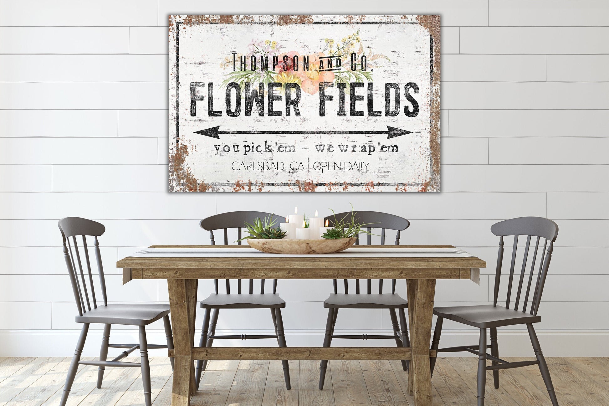 Last Name Sign, Flower Market Sign, Farmhouse Sign, Custom Name Sign, Family Name Sign, Canvas Print, Farmhouse Decor