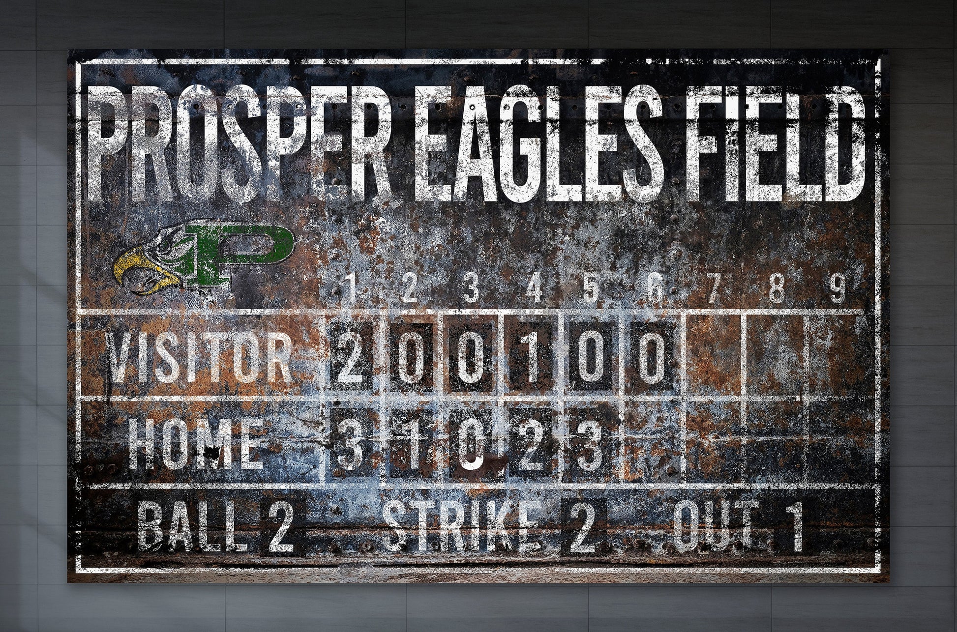 Custom Baseball Scoreboard Sign Last Name Distressed Softball Vintage Canvas Game Room Industrial Modern Rustic Wall Decor Team School Ball