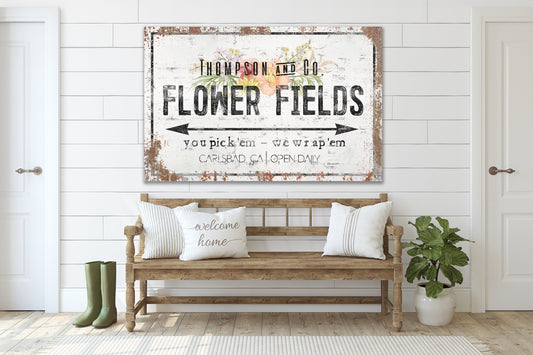 Last Name Sign, Flower Market Sign, Farmhouse Sign, Custom Name Sign, Family Name Sign, Canvas Print, Farmhouse Decor