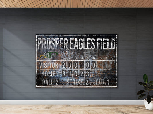 Custom Baseball Scoreboard Sign Last Name Distressed Softball Vintage Canvas Game Room Industrial Modern Rustic Wall Decor Team School Ball