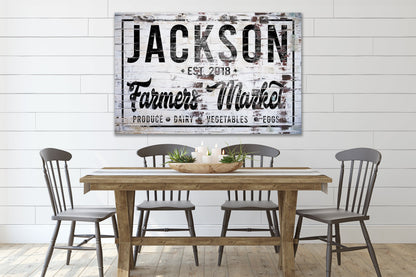 Last Name Sign, Farmers Market Sign, Farmhouse Sign, Custom Name Sign, Family Name Sign, Canvas Print, Farmhouse Decor, General Store Sign