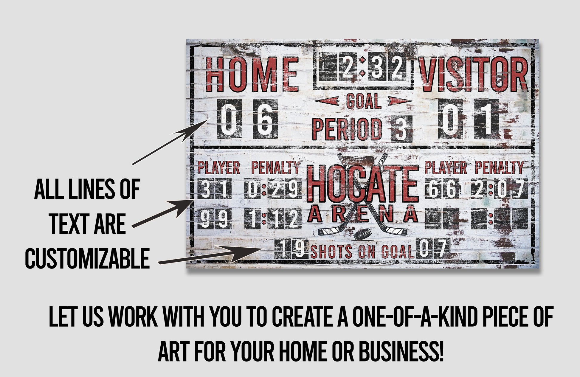 Custom Hockey Scoreboard Sign Vintage Distressed Rustic Canvas Industrial Game Room Media Nursery Kids Room Decor