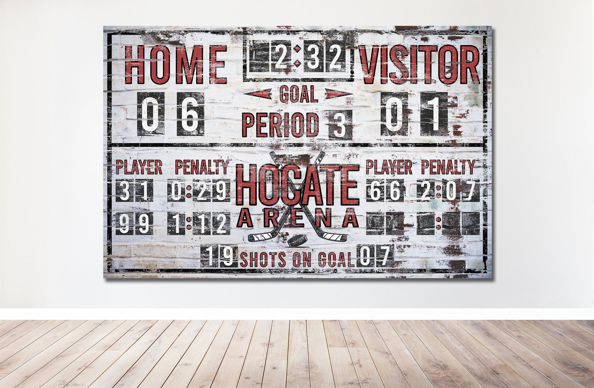Custom Hockey Scoreboard Sign Vintage Distressed Rustic Canvas Industrial Game Room Media Nursery Kids Room Decor