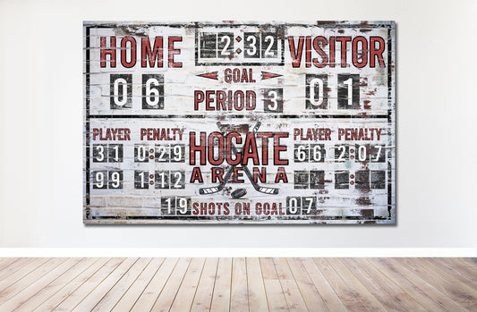 Custom Hockey Scoreboard Sign Vintage Distressed Rustic Canvas Industrial Game Room Media Nursery Kids Room Decor