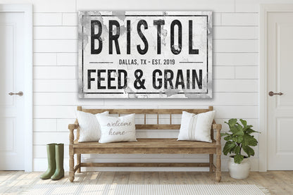 Personalized Feed and Grain Sign, Farmhouse Sign, Custom Name Sign, Family Name Sign, Canvas Print, Farmhouse Decor