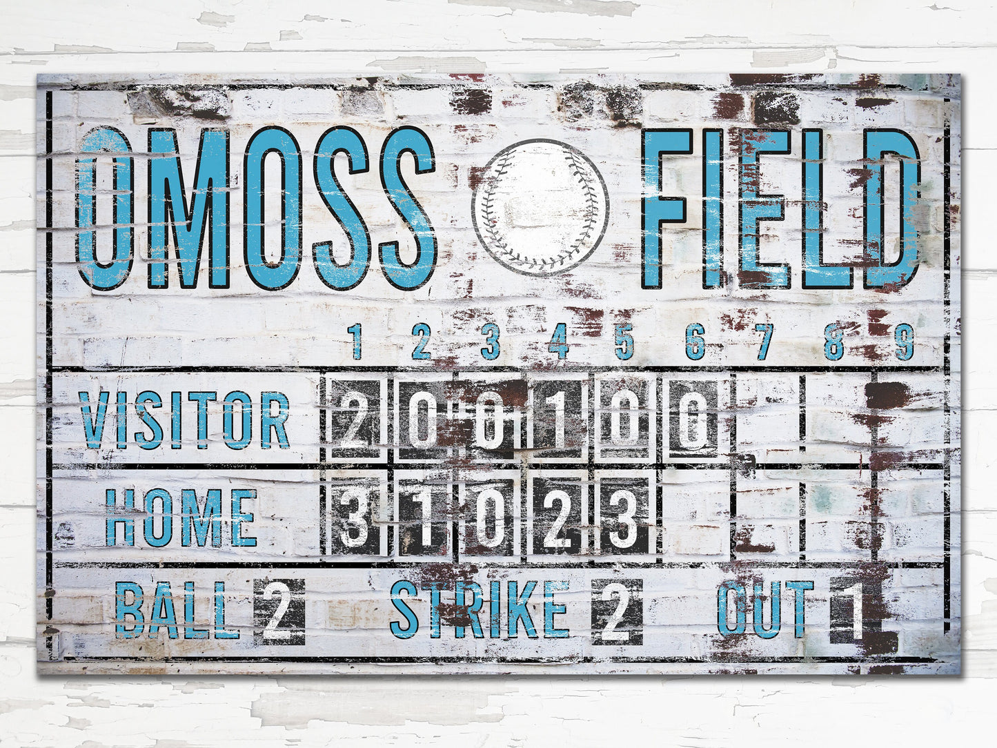 Custom Baseball Scoreboard Sign Vintage Distressed Rustic Canvas Industrial Game Room Media Nursery Kids Room Decor