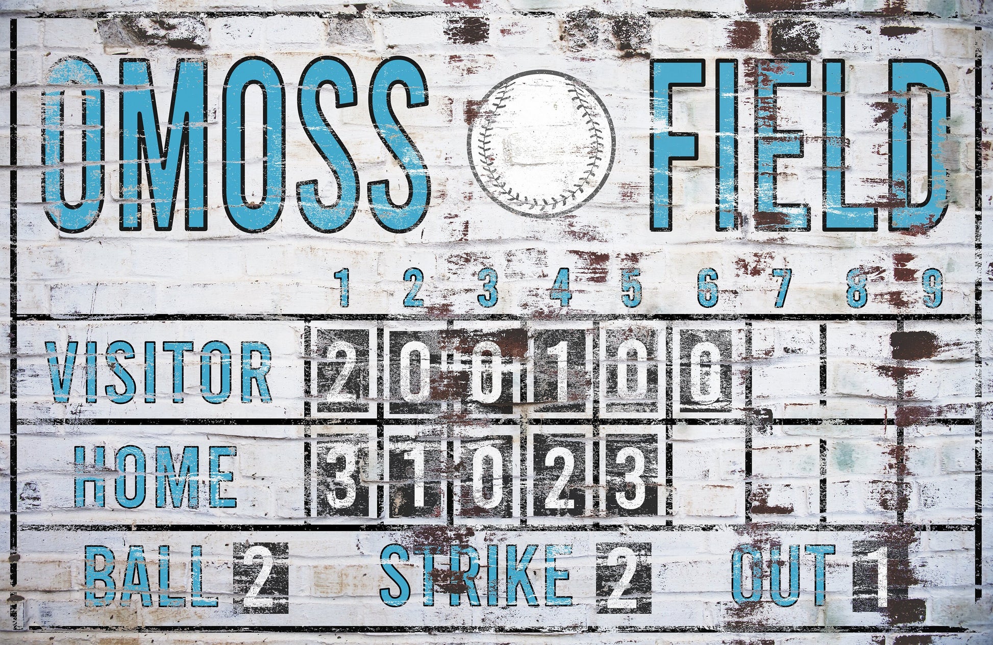 Custom Baseball Scoreboard Sign Vintage Distressed Rustic Canvas Industrial Game Room Media Nursery Kids Room Decor