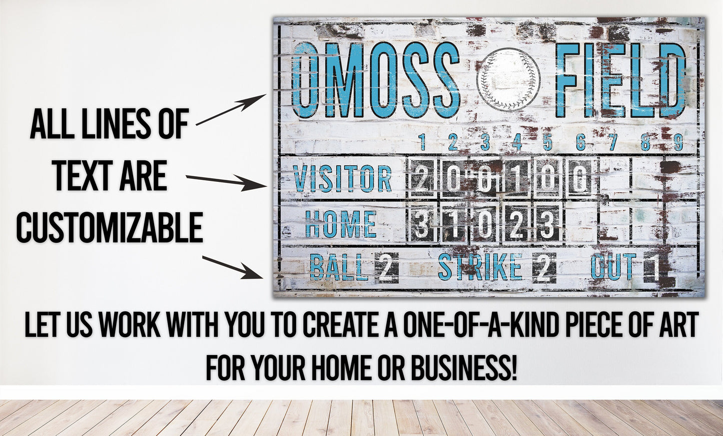 Custom Baseball Scoreboard Sign Vintage Distressed Rustic Canvas Industrial Game Room Media Nursery Kids Room Decor