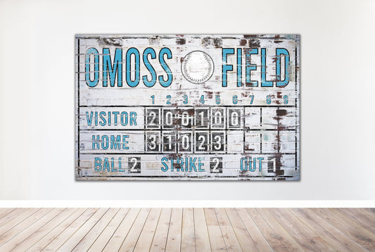 Custom Baseball Scoreboard Sign Vintage Distressed Rustic Canvas Industrial Game Room Media Nursery Kids Room Decor