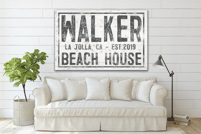 Last Name Sign, Beach House Sign, Custom Farmhouse Sign, Custom Name Sign, Family Name Sign, Canvas Print, Farmhouse Decor